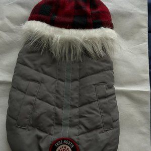 Gray Canadiana Insulated Dog Winter Jacket with Plaid Interior